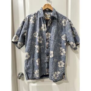 Cooke Street Honolulu Hawaiian Short Sleeve Blue and Tan Shirt Size Large